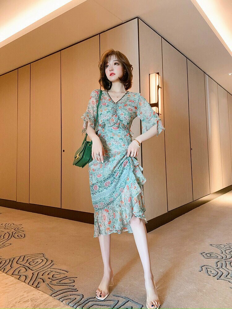 Đầm Body Hoa Nến Xanh - HN1007